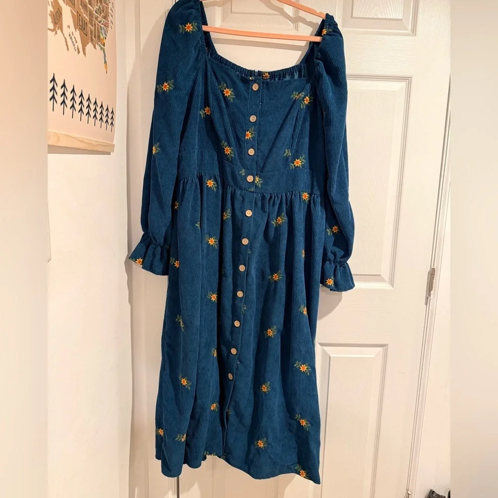 SHEIN Curve Teal Floral Button Front Maxi Dress - Picture 3 of 8